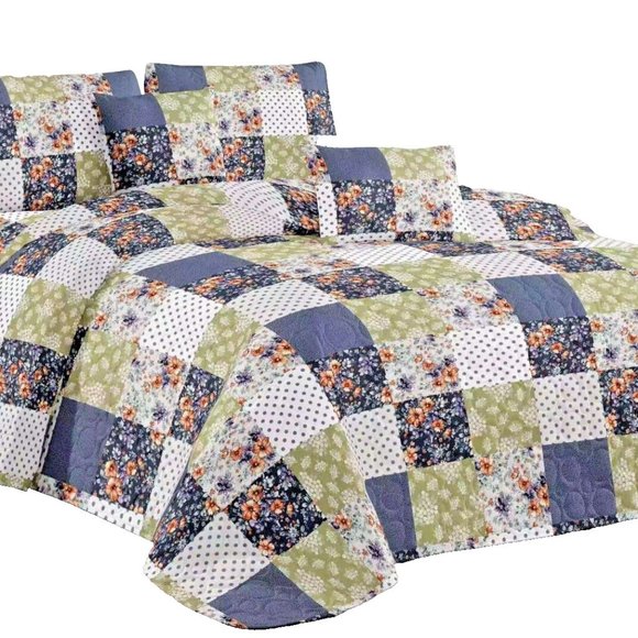 Floral & Geometric Pattern Quilted Bedspread Set Bedspreads Queen Size King - Picture 6 of 8